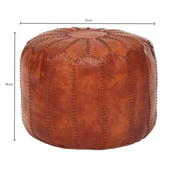 Rootz Pouf - Nahkapussi - Aitoa nahkaa - Jakkara - Verhoiltu täkki - Pyöreä pussi - 52 x 40 x 52 cm - Ruskea