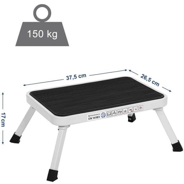 Rootz Step Pall - Vikbar - Anti-Slip - Kompakt - Liten - Pall - Campingpall - TÜV Süd-certifierad - Svart- Vit - 37,5 x 4 x 26,5 cm