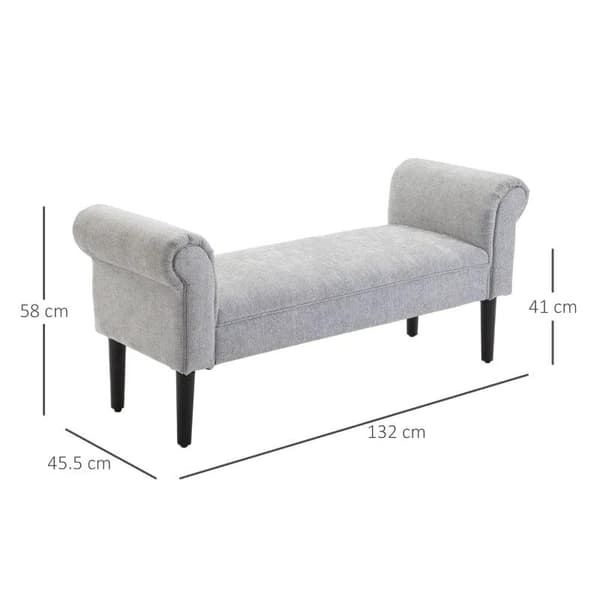Rootz Ottomaanien penkki - Pehmustettu penkki - Penkkipenkki - Sängyn päätypenkki - Harmaa - 132 x 45,5 x 58 cm