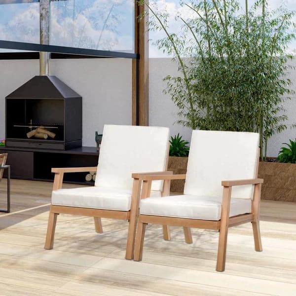Rootz Fåtöljer - 2 Trädgårdsstolar - Trädgårdssoffa - Med sittdynor - Trä/Polyester/Skum - Brun/Beige - 66 x 77,5 x 74,5 cm