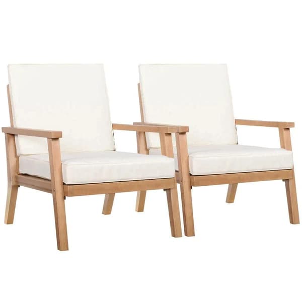 Rootz Fåtöljer - 2 Trädgårdsstolar - Trädgårdssoffa - Med sittdynor - Trä/Polyester/Skum - Brun/Beige - 66 x 77,5 x 74,5 cm
