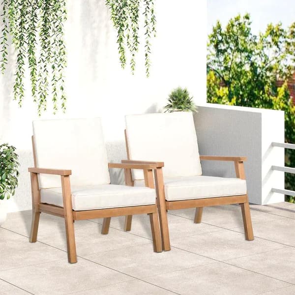 Rootz Fåtöljer - 2 Trädgårdsstolar - Trädgårdssoffa - Med sittdynor - Trä/Polyester/Skum - Brun/Beige - 66 x 77,5 x 74,5 cm
