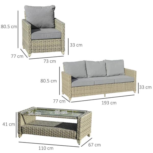 Rootz Polyrattan Havemøbelsæt - Havemøbler - Havesæt - Loungesæt - Loungemøbler med sofabord - Aluminium - Sædehynder - Brun/grå - 193L x 77W x 80,5H
