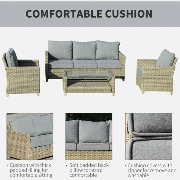 Rootz Polyrattan Havemøbelsæt - Havemøbler - Havesæt - Loungesæt - Loungemøbler med sofabord - Aluminium - Sædehynder - Brun/grå - 193L x 77W x 80,5H