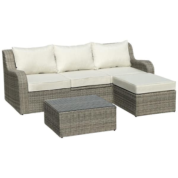 Rootz Polyrattan Havemøbelsæt - Havemøbler - Havesæt - Loungesæt - Loungemøbler med sidebord - Aluminiumshynder - Lysegrå/beige - 208L x 90W x 75H cm