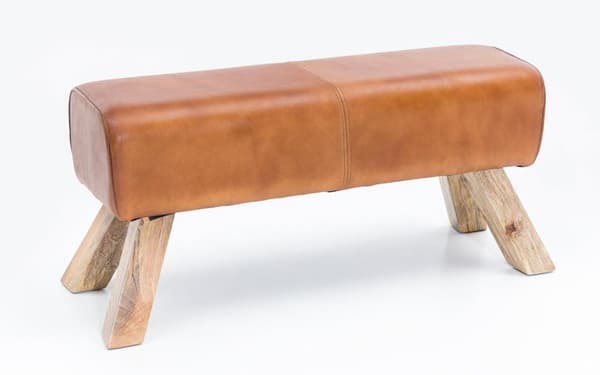 Rootz Design sittbänk äkta läder Brun 90 x 30 x 43 cm Snurrstolsbänk läderbänk Pall Garderobsbänk Pall