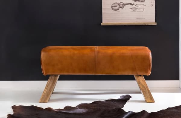 Rootz Design sittbänk äkta läder Brun 90 x 30 x 43 cm Snurrstolsbänk läderbänk Pall Garderobsbänk Pall