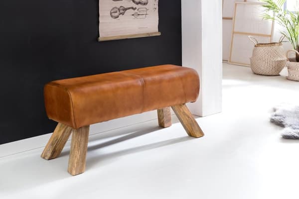 Rootz Design sittbänk äkta läder Brun 90 x 30 x 43 cm Snurrstolsbänk läderbänk Pall Garderobsbänk Pall