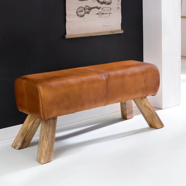 Rootz Design sittbänk äkta läder Brun 90 x 30 x 43 cm Snurrstolsbänk läderbänk Pall Garderobsbänk Pall