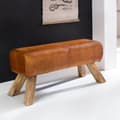 Miniatyrbild 2 av 7: Rootz Design sittbänk äkta läder Brun 90 x 30 x 43 cm Snurrstolsbänk läderbänk Pall Garderobsbänk Pall