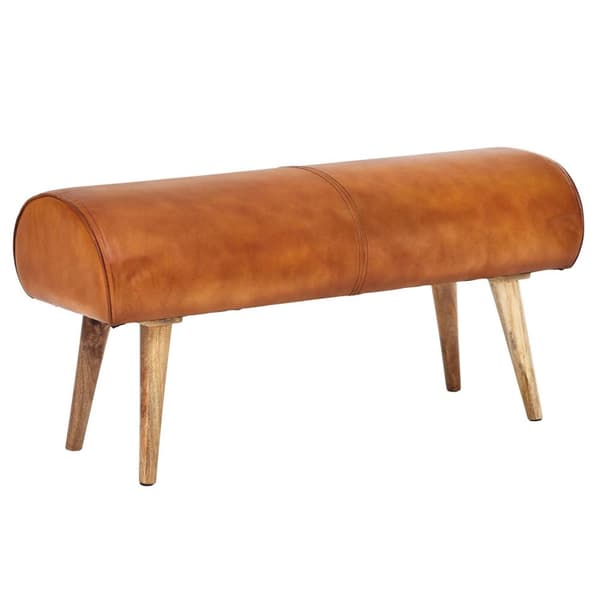 Rootz penkki aitoa nahkaa - massiivipuu penkki 100x53x40 cm - 2-paikkainen pehmustettu penkki eteinen springbok ruskea - Pieni nahkainen sänky penkki