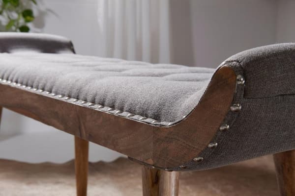 Rootz penkkikangas - massiivipuinen penkki harmaa 125x51x38 cm Chesterfield design - Eteisen verhoiltu penkki - Kangaspenkki sänky penkki 2 henkilöä -