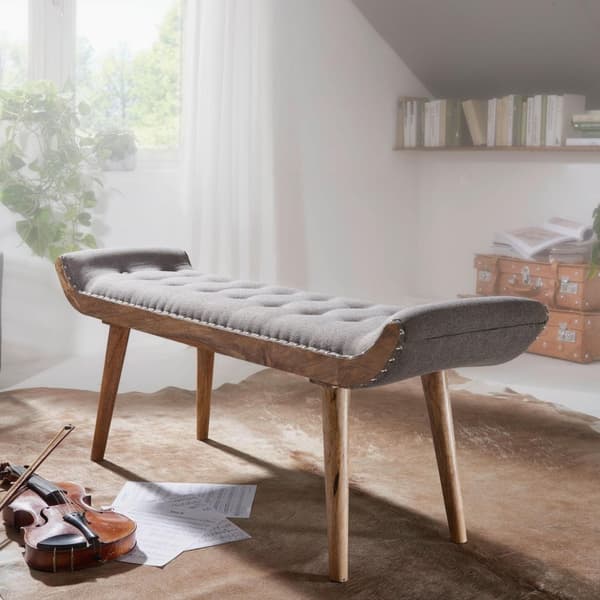Rootz penkkikangas - massiivipuinen penkki harmaa 125x51x38 cm Chesterfield design - Eteisen verhoiltu penkki - Kangaspenkki sänky penkki 2 henkilöä -