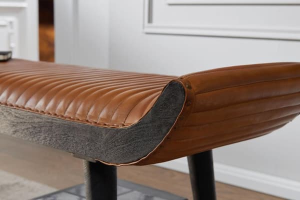 Rootz bænk ægte læder - massiv træ bænk brun 125x51x38 cm moderne - Design polstret bænk gang Læder bænk sengebænk 2 personer - Hall bænk moderne
