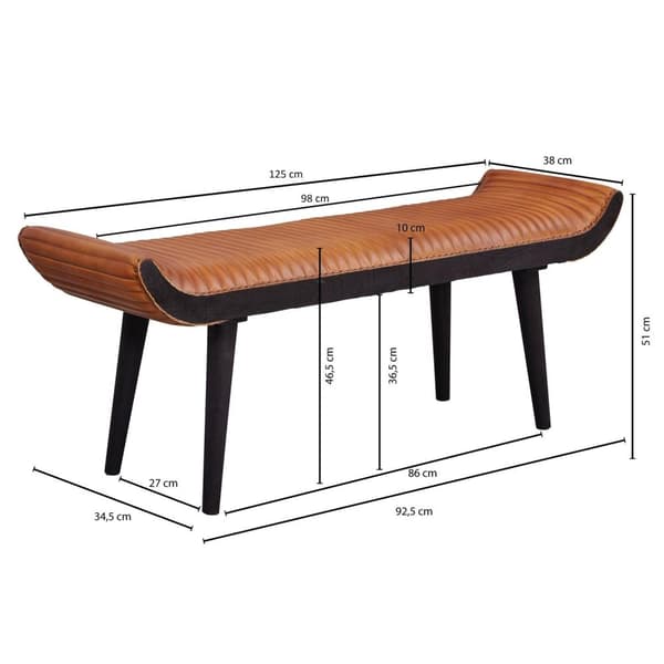 Rootz bænk ægte læder - massiv træ bænk brun 125x51x38 cm moderne - Design polstret bænk gang Læder bænk sengebænk 2 personer - Hall bænk moderne