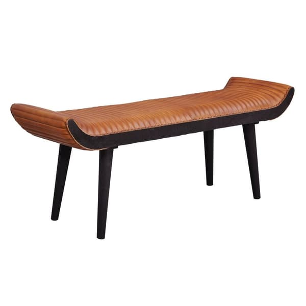Rootz bænk ægte læder - massiv træ bænk brun 125x51x38 cm moderne - Design polstret bænk gang Læder bænk sengebænk 2 personer - Hall bænk moderne