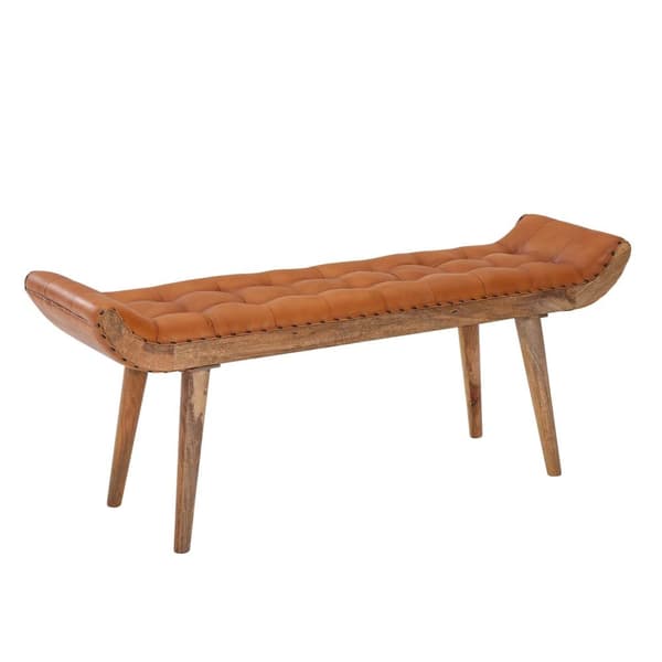 Rootz bänk äkta läder - massivt trä bänk brun 125x50x38 cm Chesterfield - Design stoppad bänk hall - Läder bänk säng bänk 2 personer - Modern hall bän
