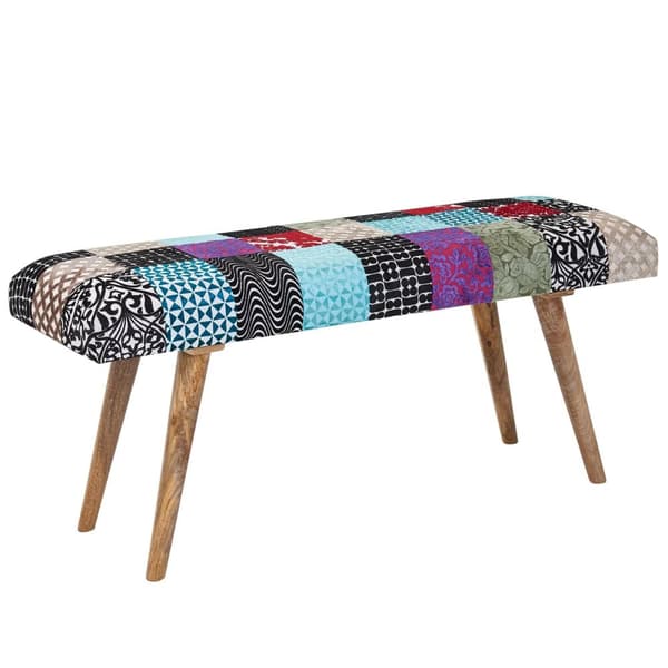 Rootz penkki sametti - massiivipuinen penkki monivärinen 117x51x38 cm sängynpenkki tilkkutyö - Design verhoiltu penkki käytävällä moderni - Pehmustett