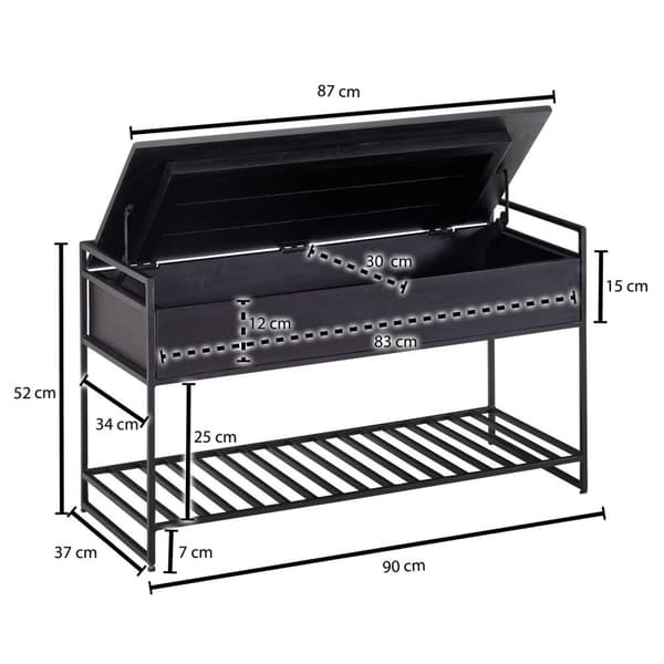 Rootz bänk med förvaringsutrymme 90x52x38 cm mango massivt trä - metall korridorsbänk svart - Skobänk med sits Liten - Smal garderobsbänk med skoställ