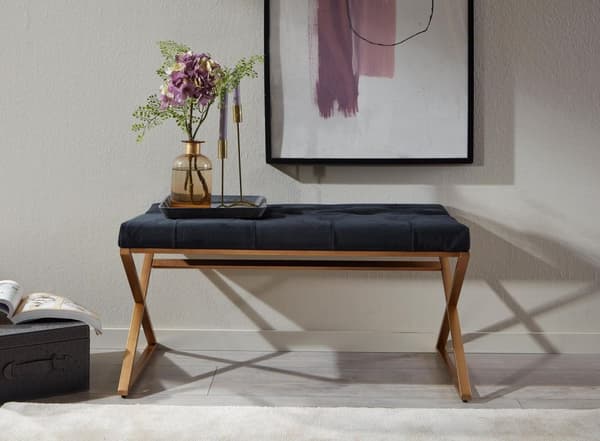Rootz bänk sammet svart 90x46x44 cm hall klädd bänk med metallram - Sängbänk Sovrum Chesterfield Design - Hallbänk, garderobsbänk, modern