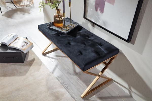Rootz bänk sammet svart 90x46x44 cm hall klädd bänk med metallram - Sängbänk Sovrum Chesterfield Design - Hallbänk, garderobsbänk, modern