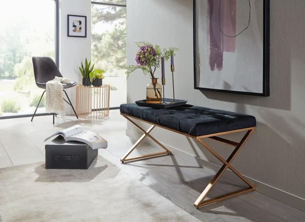 Rootz bänk sammet svart 90x46x44 cm hall klädd bänk med metallram - Sängbänk Sovrum Chesterfield Design - Hallbänk, garderobsbänk, modern
