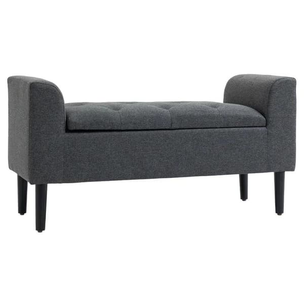 Rootz Bänk - Bänk med förvaringsutrymme - Klädd bänk - Pall - Bröst - Linne Touch - Gummiträ - Mörkgrå - 116 x 44 x 58 cm