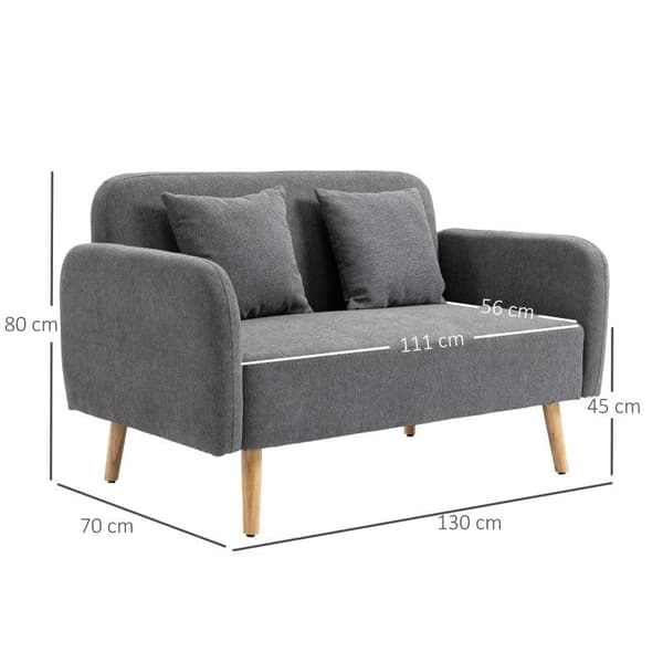 Rootz Dubbelsoffa - Klädsel med kuddar - Kompakt design - Tvåsits - Justerbar höjd på fotstöden - Sammetslen polyester - Gummiträ - Skum - Grå + Natur