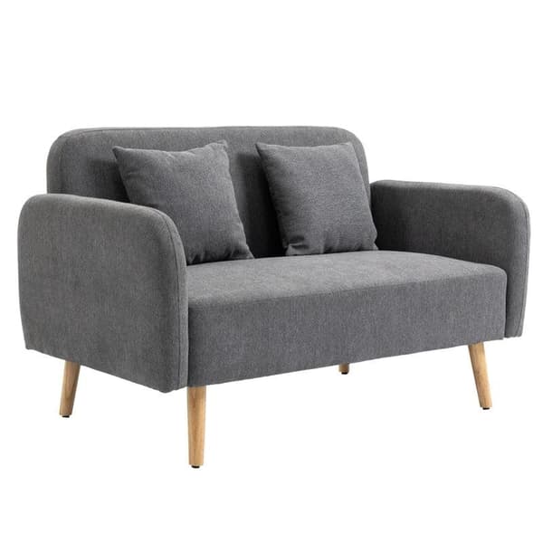 Rootz Dubbelsoffa - Klädsel med kuddar - Kompakt design - Tvåsits - Justerbar höjd på fotstöden - Sammetslen polyester - Gummiträ - Skum - Grå + Natur