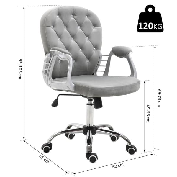 Rootz drejestol - grå - fløjl, skum, nylon - 23,42 cm x 23,81 cm x 37,4 cm