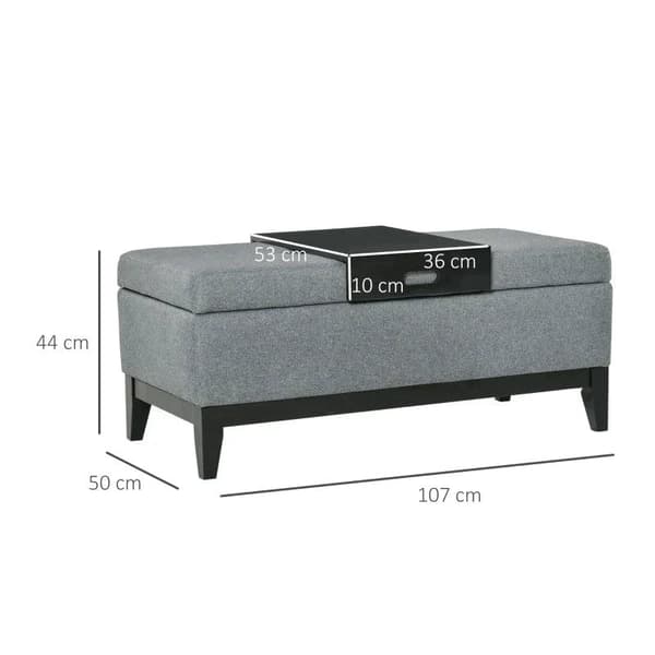 Rootz Bänk - Bänk - Vardagsrum - Sovrum - Entré - Linneliknande polyester - Skum - Mörkgrå + Svart - 107 cm x 50 cm x 44 cm