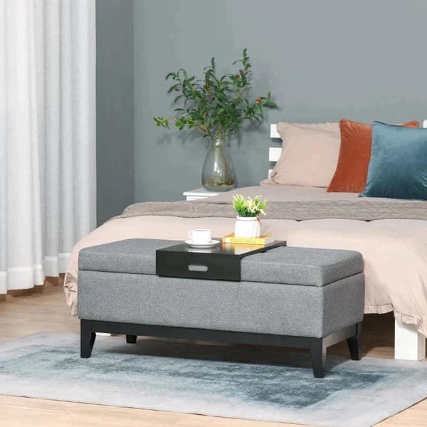 Rootz Bänk - Bänk - Vardagsrum - Sovrum - Entré - Linneliknande polyester - Skum - Mörkgrå + Svart - 107 cm x 50 cm x 44 cm