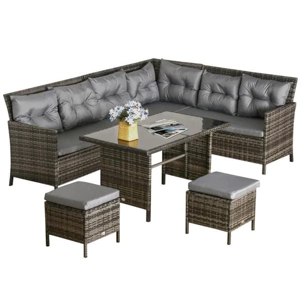 Rootz 6-delat Sittset - Trädgårdsset - Soffset - Trädgårdsmöbler Set Lounge - Polyrattan - Grå - 110.5L x 62W x 82H cm