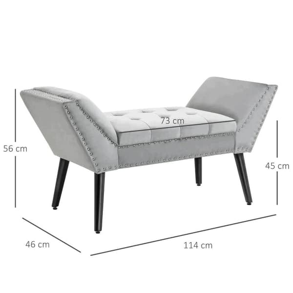 Rootz stoppad bänk - Bänk - Modern sängbänk med knappar Gummiträ - Sammetslen - Touch Light - Grå - 114 x 46 x 56 cm