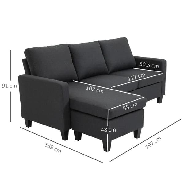 Rootz Sofa - Hjørnesofa - Stofsofa - Hjørnesofasæt - L-Shape Sofa - Mørkegrå - 197 x 139 x 91 cm