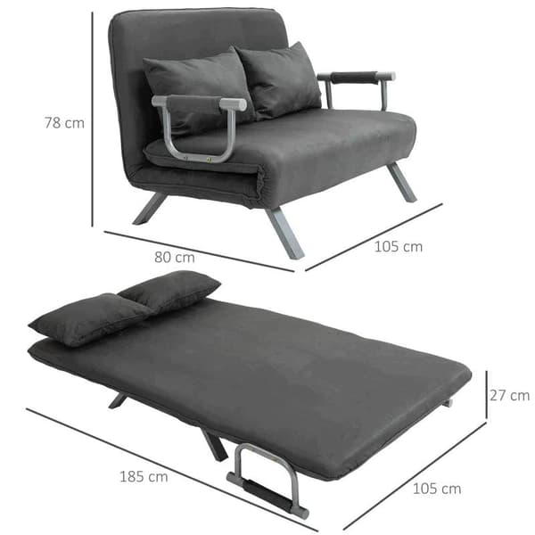 Rootz-vuodesohva - Kahden hengen sohva - Nojatuolisänky - Vierassänky - Kokoontaitettava sänky - Harmaa - 105 x 80 x 78 cm