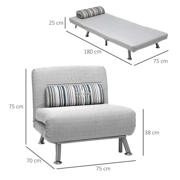 Rootz Justerbar soffa - Hopfällbar säng - Gästsäng - Bäddsoffa - Fällbar madrass - Grå - 75 X 70 X 75 Cm