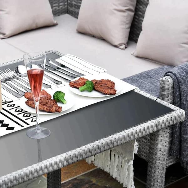 Rootz Sofasæt - Rattan Sædesæt - Havemøbelsæt - Spisebord - Metal - Grå/Cream