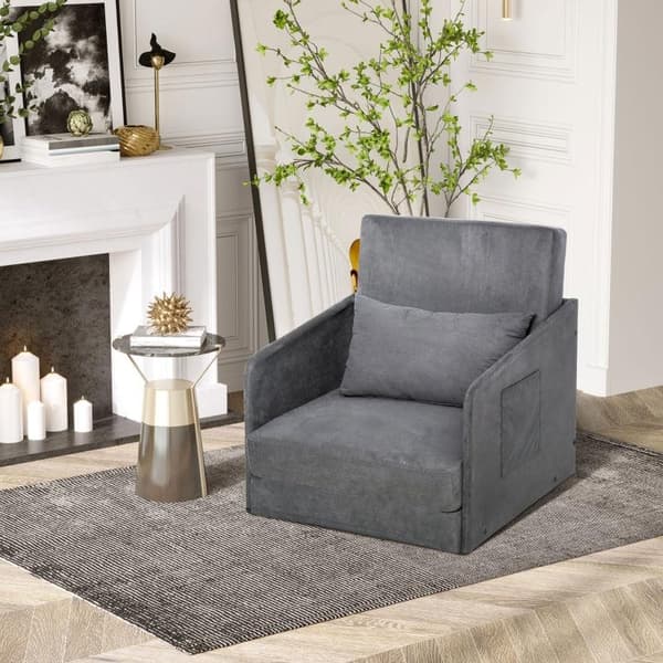 Rootz Bäddsoffa - Fåtöljsäng - Tvättbart överdrag - Enkelvåningsstol - Mjuk fåtölj - Mjuk - Grå - 70 x 76 x 77 cm