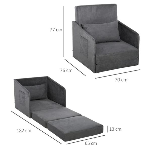 Rootz Bäddsoffa - Fåtöljsäng - Tvättbart överdrag - Enkelvåningsstol - Mjuk fåtölj - Mjuk - Grå - 70 x 76 x 77 cm