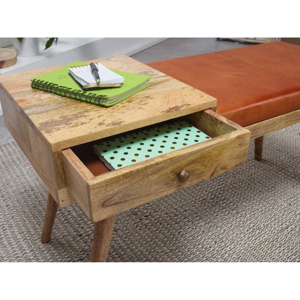 Rootz Bank - Bandebænk - Skuffe - Massivt træ - Mangotræ - Gedeskind - Brun - 100 x 38 x 52 cm