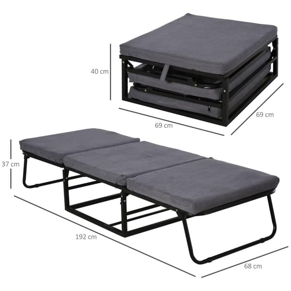 Rootz hopfällbar gästsäng 2-i-1 - Grå - Polyester, stål, skum - 75,59 cm x 26,77 cm x 14,56 cm