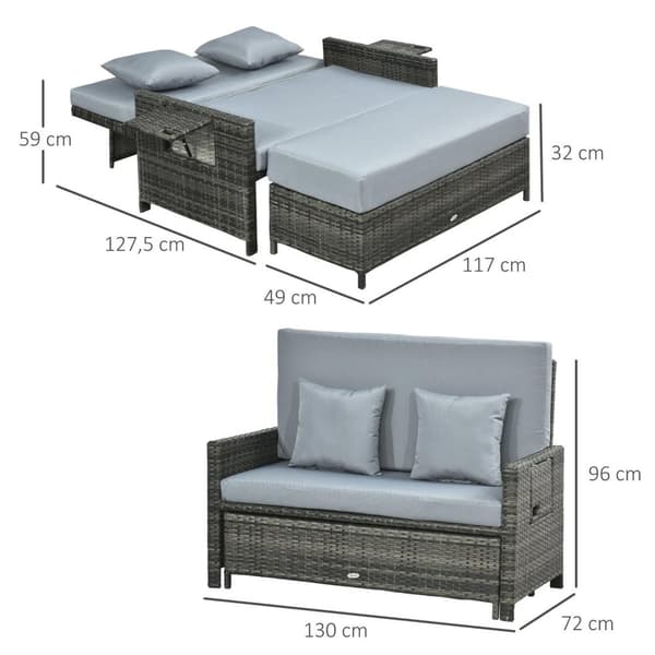 Rootz Lounge Soffa 2-Sits - Grå - Pe, Metall, Polyester - cm x 50,59 cm x 36,61 cm