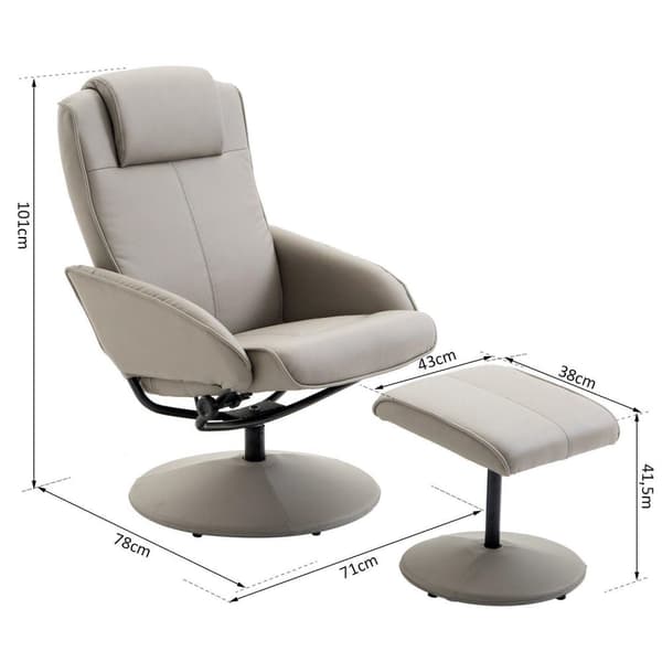 Rootz Relax fåtölj - Ergonomisk - Fotstöd - Konstläder - 78 x 71 x 101 cm - Grå