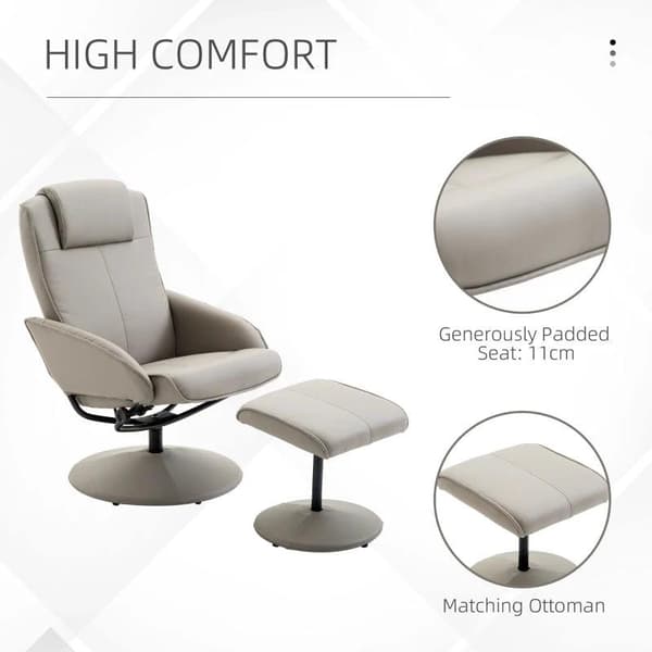 Rootz Relax fåtölj - Ergonomisk - Fotstöd - Konstläder - 78 x 71 x 101 cm - Grå