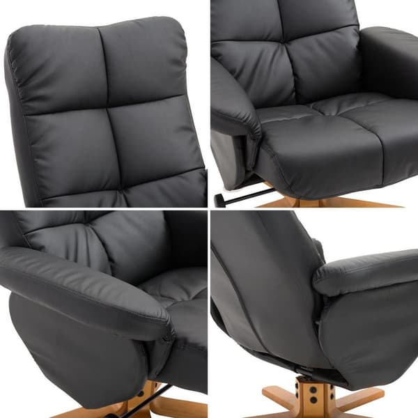 Rootz Relax stol - Fotstöd - Fotpall - Konstläder - Massivt trä - Liggfunktion - 80 x 86 x 99 cm - Svart