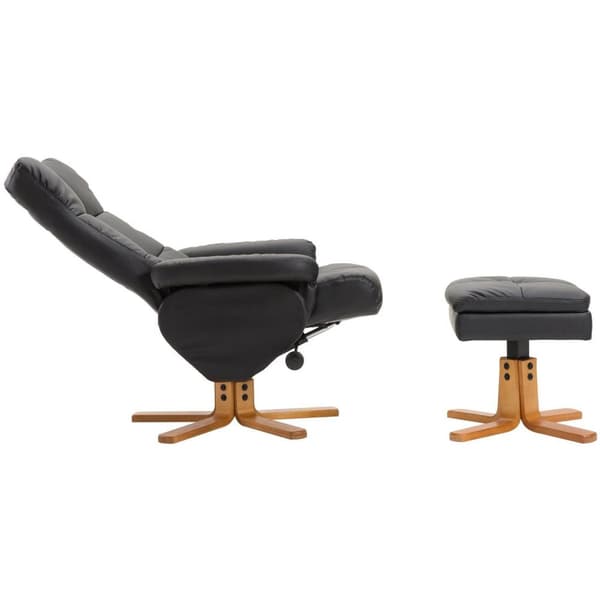 Rootz Relax stol - Fotstöd - Fotpall - Konstläder - Massivt trä - Liggfunktion - 80 x 86 x 99 cm - Svart