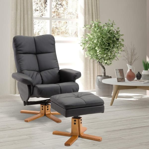 Rootz Relax stol - Fotstöd - Fotpall - Konstläder - Massivt trä - Liggfunktion - 80 x 86 x 99 cm - Svart