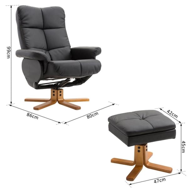 Rootz Relax stol - Fotstöd - Fotpall - Konstläder - Massivt trä - Liggfunktion - 80 x 86 x 99 cm - Svart