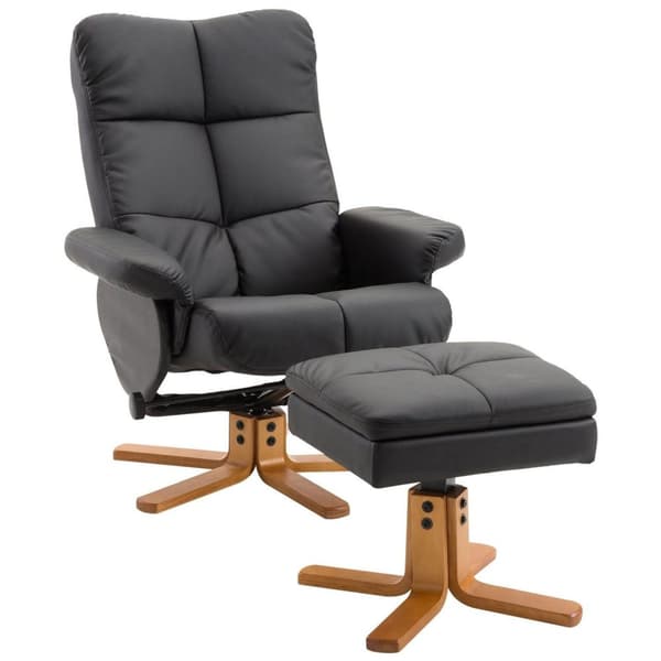 Rootz Relax stol - Fotstöd - Fotpall - Konstläder - Massivt trä - Liggfunktion - 80 x 86 x 99 cm - Svart